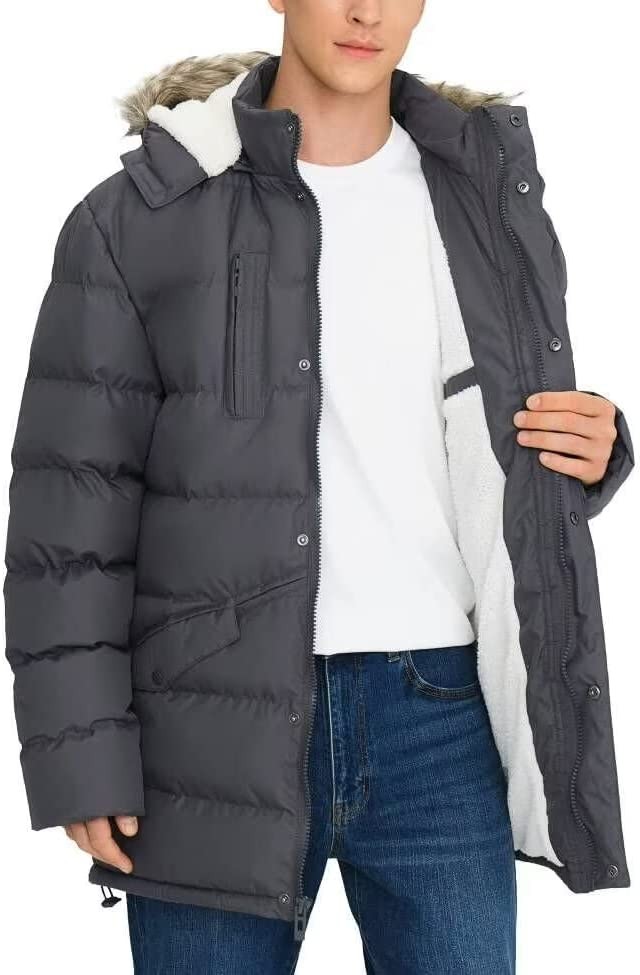 Rejork Men's Long Winter Coats Warm Water Resistant Puffy Hooded Windbreaker Insulated Thicken Jackets with Hood